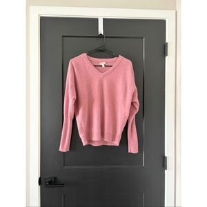 Garnet Hill Women’s Cashmere Sweater Essential V Neck Pullover Size Large Pink